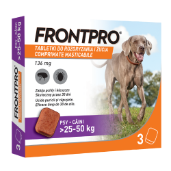 FRONTPRO 3 tabletki do rozgryzania i rzucia dla psów o wade 25-50kg / 136g substancji aktywnej